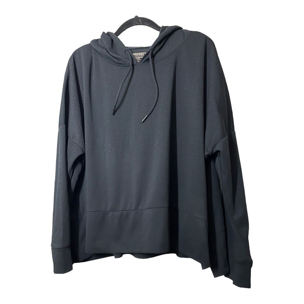 Mondetta Lightweight Hooded Pullover Cropped XL Black Womens Athleisure Boxy